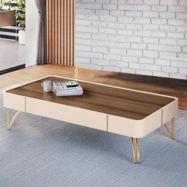 Imagem de Mesa de Centro Decorativa Cadenza MDP/MDF Pés de Aço Off White/Castanh