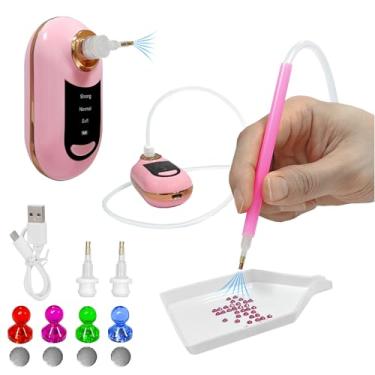 Imagem de Zariocy Kit de caneta elétrica de pintura de diamante com bomba de vácuo – sem cera, design ergonômico de dupla função – Inclui 4 localizadores de diamante, 2 cabeças de substituição e placa de