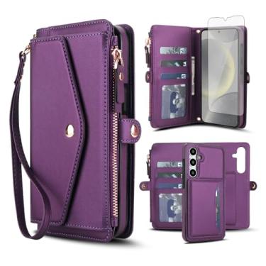 Imagem de Capa de celular para Samsung Galaxy S24 Plus S24+ 5G capa carteira compatível com protetor de tela RFID, alça transversal, suporte para cartão, zíper S24plus 24S + S 24 24+ 2024, 6,7 polegadas, roxo