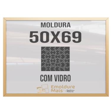 Imagem de Moldura para Quebra Cabeça Cabeca 50x69 1000 peças Com Vidro para Quadro Puzzles Clementoni cor Dourada