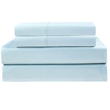 Imagem de COTTON CRAFT Jogo de lençol premium - King Size 400 fios - bolso profundo de algodão super macio - conjunto de 4 peças inclui lençol de cima, lençol com elástico e 2 fronhas - azul claro