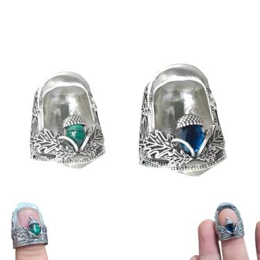 Imagem de 2 peças de dedais de costura estilo vintage para costura manual - conjunto de dedal de bolota de unha aberta, protetores de dedo de metal, anel de dedal para acolchoamento, costura e bordado (dois