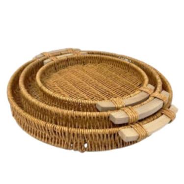 Imagem de Kit de Bandejas Redondas em Madeira, 3 Peças, 24/30/35 cm, Decorativas e Empilháveis