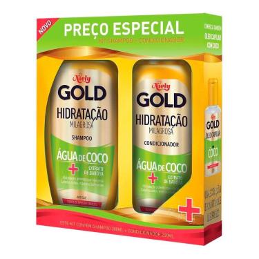 Imagem de Kit Shampoo Niely Gold Hidratação Milagrosa Óleo de Coco 275ml + Condicionador 175ml