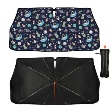 Imagem de Guarda-sol de para-brisa de carro - Guarda-sol de astronauta para janela frontal de carro, bloqueiam raios UV guarda-chuva de para-brisa dobrável protetor de viseira de sol mantém o veículo fresco