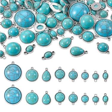Imagem de Spritewelry Pingentes Turquesa, 70 peças, conector, pingentes de lágrima, elos redondos, pingentes de pedra natural, pingente para brincos faça você mesmo, colar, pulseiras, chaveiro, acessórios para