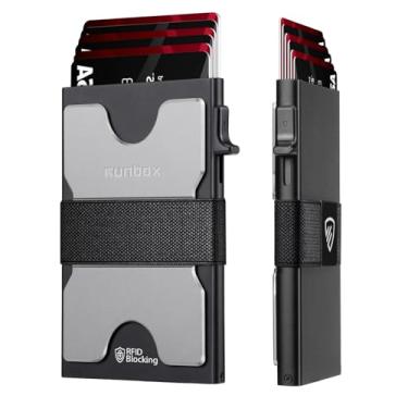 Imagem de Porta-cartões de visita masculino, carteira fina para homens e mulheres, carteira minimalista com bloqueio de RFID com função pop-up, design fino, capas de metal para 6 + 6 cartões, presentes para