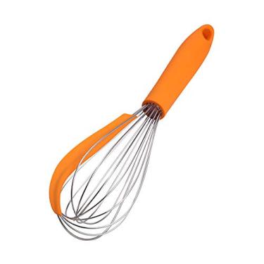 Imagem de REKIDOOL Fio de silicone batedores de aço inoxidável 30,48 cm Antiaderente Laranja Massa de mão Batido pequeno batedor batedores para cozinhar Matcha Chá Batido com espátulas