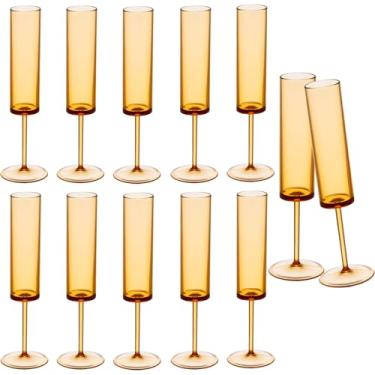 Imagem de Taças de champanhe de plástico âmbar, 12 peças de taças de champanhe transparentes reutilizáveis à prova de estilhaçamento, 170 g, acrílico, inquebrável, elegante, festa, bebendo, coquetel, vinho
