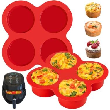 Imagem de JOERSH Molde de silicone para mordidas de ovo com 2 unidades para fritadeira a ar, antiaderente, 4 xícaras, fritadeira, ovo, muffin, bolo, torta, fritada, quiche