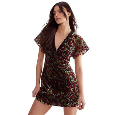 Imagem de NASTY GAL Minivestido feminino Cherry Devore com acabamento em renda e costas abertas, Preto, 42