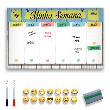 Imagem de Quadro Lousa Planejador Mensal/Planejamento Semanal/Planner Planner Parede 40x60 Metal Quadro Branco 2 canetas e 12 imãs (BRANCO, 45x70)