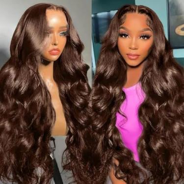 Imagem de Peruca frontal de renda marrom chocolate cabelo humano densidade 200 ondas corporais HD lace frontal perucas cabelo humano 13x6 ondulado HD transparente peruca frontal de renda marrom pré-arrancada 66
