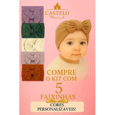 Imagem de Kit 5 Turbante de Bebê Lacinhos Faixa Grossa Acessórios de Cabelo Infa