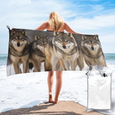 Imagem de FJWSLCH Toalha de praia de microfibra grande 80 cm x 160 cm Pacote de toalhas de banho de lobos Toalha de natação leve para piscina sem areia toalha de acampamento de secagem rápida cobertor de viagem