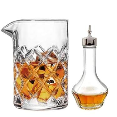 Imagem de Garrafa amarga e vidro misturador – Garrafa de vidro amargo com tampa de traço, 50 ml, ótimo para bartender, bar doméstico, 16oz glass,1.7oz bitters bottle