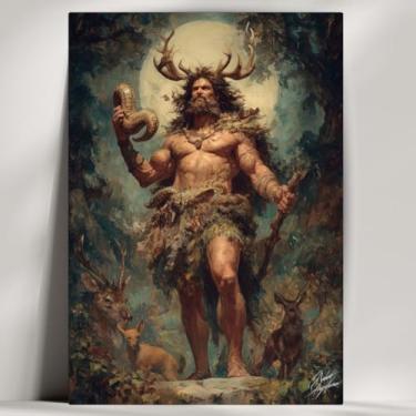Imagem de Quadro Decorativo Cernunnos Deus - Mitologia - Bruxaria - Wicca - Já com Fita Adesiva (20x14cm)