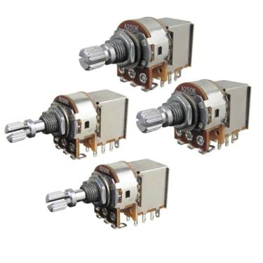 Imagem de FLEOR Potenciômetros de violão A250K+B250K Push Pull 18 estrias de volume de eixo dividido curto, pacote com 4