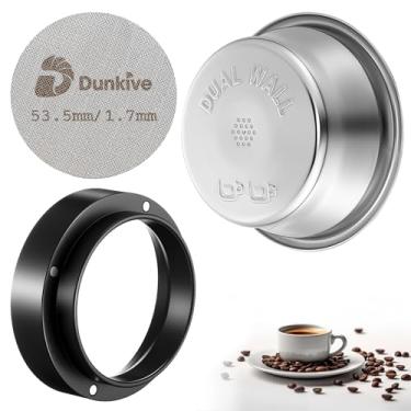 Imagem de Dunkive Cesta de filtro de parede dupla de 54 mm, tela de disco de 53,3 mm e funil dosador de café expresso de 54 mm compatível com Breville BES860XL/11,41 Barista Express, cesta de aço inoxidável e