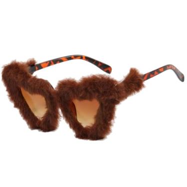 Imagem de Óculos de sol femininos em formato de coração, estilo olho de gato, luxuosos, para viagem e festa, UV400 (marrom leopardo)