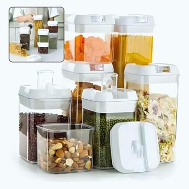 Imagem de Kit Potes Herméticos Acrílico, 7 Peças, Organizadores para Cozinha, Diferentes Tamanhos de 500ml a 1900ml, Transparente com Tampa Branca