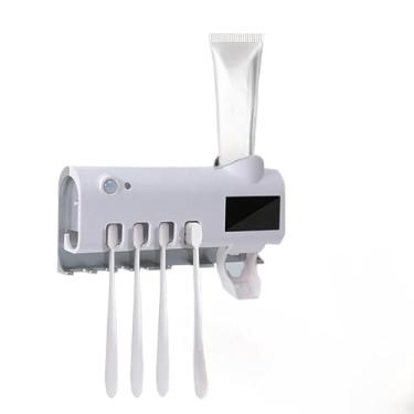 Imagem de Porta Escova De Dente Com Esterilizador UV E Dispenser De Pasta De Dente Para 4 Escovas (Branco)