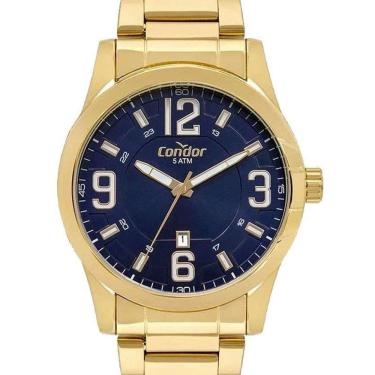 Imagem de Relogio Condor Masculino calendario de aço dourado e azul COPC32BR/4A