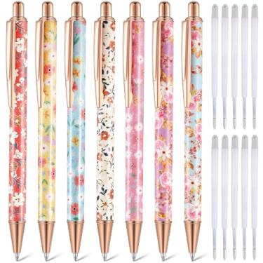 Imagem de Sherr 7 canetas elegantes para mulheres, lindas canetas brilhantes com glitter com 10 refis de tinta preta, presentes bonitos para meninas, escritório, escola, Natal, formatura (colorida, floral)