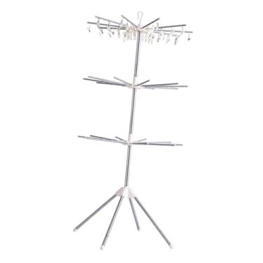 Imagem de DimyFew Varal de roupas, varal dobrável para secar roupas, suporte giratório, cabide para roupas, cabide vertical para roupas de cama, viagem, 3 Camadas 30 Clipes