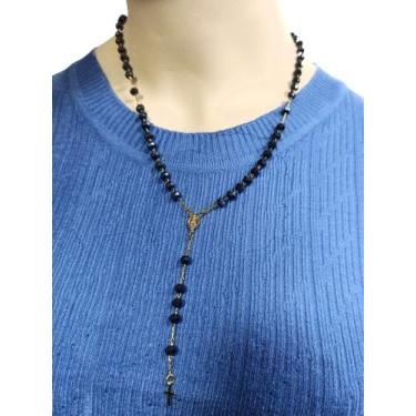 Imagem de Terço Cristal Pescoço Nossa Senhora Aparecida Folheado 35 cm - MS, Azu