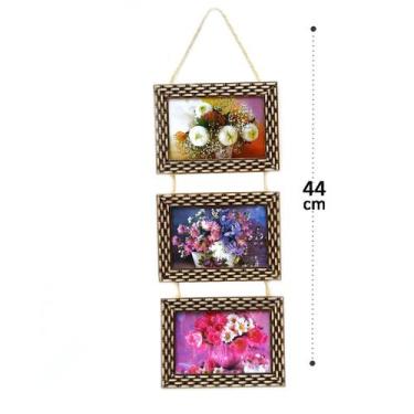 Imagem de Porta Retrato de Madeira 10x15 Moldura Triplo - Tudo em Caixa