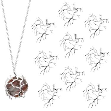 Imagem de Framendino, Pacote com 10 bandejas de bisel em forma de ramo em branco com pingente de garra de metal para colar faça você mesmo, pulseira, brinco, artesanato, prata, 10 Pack, Sem Pedra Preciosa