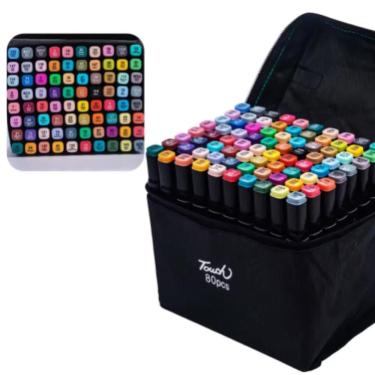 Imagem de Kit 80 Canetinhas Marcador Escolar Profissional Ponta Dupla