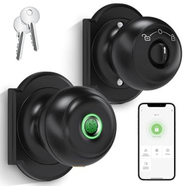 Imagem de GeekTale Fechadura de porta com impressão digital, fechadura inteligente com aplicativo, fechadura biométrica, maçaneta de porta de impressão digital, maçaneta de porta inteligente para quarto