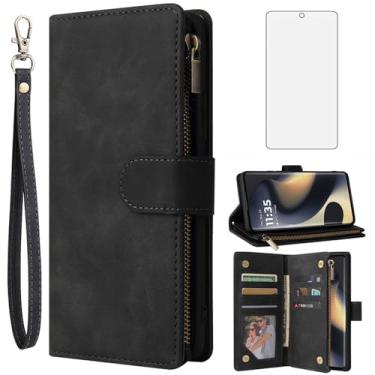 Imagem de Asuwish Capa carteira compatível com Motorola Edge 5G 2024, protetor de tela de vidro temperado e capa flip de couro, suporte para cartão, acessórios de celular, capas robustas para celular para Moto