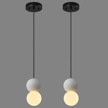 Imagem de ADCTHOME Luminária pendente moderna de concreto de 1 luz para cozinha ilha de teto luminária de globo de vidro branco para sala de jantar clube de café bar restaurante sala de estar (pacote com 2)