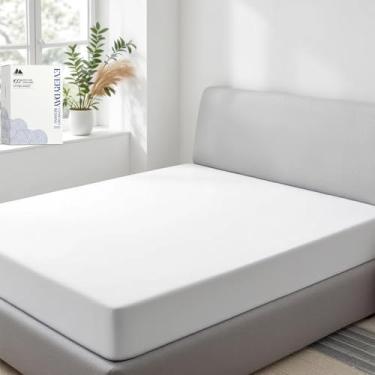 Imagem de Mayfair Linen Lençol Queen 100% algodão orgânico, tecido percal, branco, 1 lençol Queen com bolso profundo, serve para colchão de até 41 cm, roupa de cama fresca e nítida, lençóis de luxo certificados