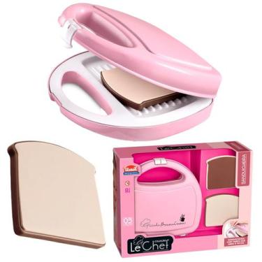 Imagem de Sanduicheira De Mentirinha Infantil Brinquedo Rosa Le Chef Com Paozinh