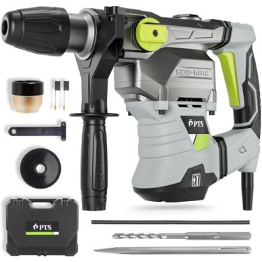 Imagem de Martelo rotativo PTS SDS-Max de 1-9/40.6 cm, martelo de demolição de concreto com fio de 3 funções, com controle de vibração e embreagem de segurança, inclui brocas, cinzéis, estojo de transporte