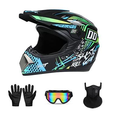 Imagem de Capacete unissex Motorcross – Capacete juvenil off-road Dirt Bike e ATV, confortável e leve, certificado FMVSS-218, conjunto de 4 peças (azul, GG)