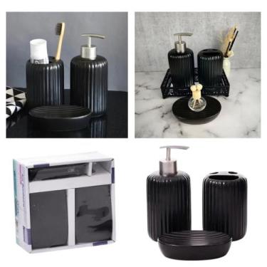 Imagem de Kit 3 Peças Lavabo Luxo Porcelanato Saboneteira e Porta Escovas de Den