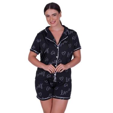 Imagem de Pijama Suede Americano Manga Curta com Gola e Short Estampado Anastáci