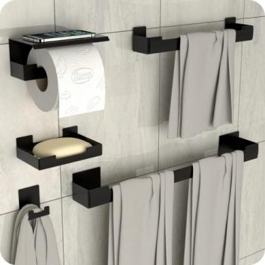 Imagem de Kit Acessórios Para Banheiro Com Adesivo 5 Peças Preto ELG - MetalCrom