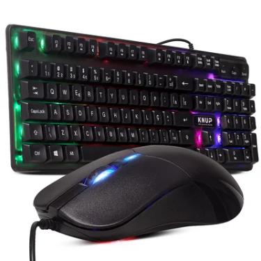 Imagem de Kit Teclado Semi Mecânico Gamer LED Mouse Ambidestro 1600dpi Óptico 3 Botões Usb 2.0 Knup Kp-te118 PC Notebook