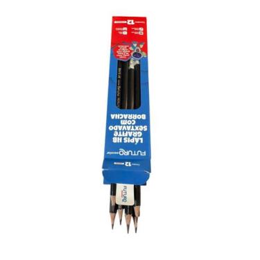 Imagem de Kit 36 Lápis Sextavado Grafite Hb Com Borracha Corpo Preto - Futuro