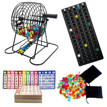 Imagem de Conjunto de jogos de bingo JUNWRROW Deluxe com gaiola de bingo, cartas