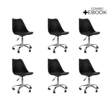Imagem de Kit 06 Cadeiras Office Base Cromada Giratória Saarinen com Ebook - Ofi