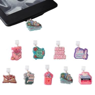 Imagem de THSOGO 9 peças de pingentes de plugue de poeira para leitor/Kindle, livro fofo - plugues de poeira temáticos compatíveis com porta de carregamento tipo C, presente para amantes de livros, leitores