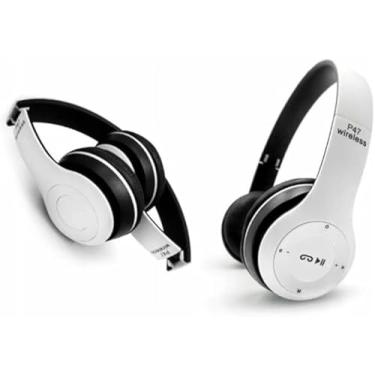 Imagem de Fone de Ouvido Headphone Sem Fio Bluetooth 5.0 Wireless Micro SD Dobrável Com Microfone Regulável Para Corrida Academia Escritório Caminhada (Branco)