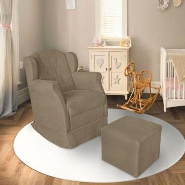 Imagem de Poltrona Decorativa Amamentação Balanço E Puff Bebê Suede Bege Escuro 